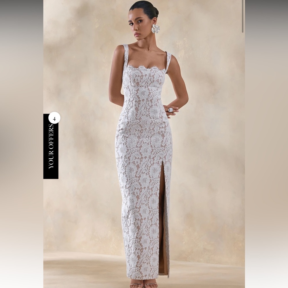 Club London ZARISSE White Lace Square-Neck Maxi Dress